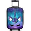 NoBoringSuitcases.com® Valigia Per Bambini Compatto 48x31x19 cm Bagaglio Ultraleggero Trolley A Mano Rigidi LED Ruote Da Viaggio - Ragazze - Unicorno - Viola