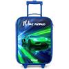 NoBoringSuitcases.com® Valigia Blu Per Bambini Personalizzato Con Un Nome 48x31x19 cm Bagaglio Ultraleggero Trolley A Mano Rigidi LED Ruote Valigie Neonato - Ragazzo - Auto sportiva - Verde - Neon