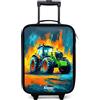 NoBoringSuitcases.com® Valigia Per Bambini Compatto 48x31x19 cm Bagaglio Ultraleggero Bagagli Rigidi LED Ruote Valigie Neonato Bimbi - Ragazzo - Astratto - Trattore - Verde