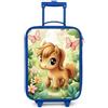 NoBoringSuitcases.com® Valigia Blu Per Bambini Compatto 48x31x19 cm Bagaglio Ultraleggero Bagagli Rigidi LED Ruote Valigie Neonato Bimbi - Ragazze - Cavallo - Fiori - Farfalle