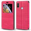 Shantime Custodia Flip in Pelle con Finestra Compatibile con Xiaomi Mi A2 Lite, Display Visibile, Chiusura Magnetica Invisibile e Slot Carta(Rosso Rosa)