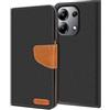Verco Compatibile con Xiaomi Redmi Note 13 4G Custodia, Custodia per Redmi Note 13 Custodia Denim Textile Book Case Flip Case - Custodia a libro Nero