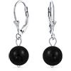 Bling Jewelry Orecchini Semplici Di Base Tondi Di Perline Di Onice A Sfera Per Le Donne In Nero .925 Argento Sterling