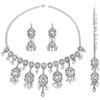 IMINI Set di gioielli indiani da donna, collana girocollo in argento antico e orecchini Jhumka, catena per la testa di matrimonio, maang tikka floreale, zirconia cubica e nappa di perle, gioielli