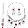 IMINI Set di gioielli indiani da donna, collana girocollo in argento antico e orecchini Jhumka, catena per la testa di matrimonio, maang tikka floreale, zirconia cubica e nappa di perle, gioielli