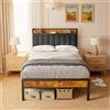Blishom Letto Imbottito 120X200CM con Contenitore,Letto in Metallo e Legno,Letto Singolo con Testiera Imbottita e Doghe in Metallo,Grigio scuro