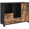 Relaxdays Contenitore 2 cassetti, 4 Scomparti, H: 70x90x35 cm, Carrello con Porta, Mobile Ufficio, Marrone/Nero