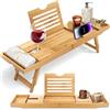 SereneLife Vassoio da Bagno e Colazione Combinato - Legno di Bambù Naturale Impermeabile per Vasca e Letto con Bracci Estraibili, Fessure per Dispositivi, Bicchiere da Vino e Porta Sapone