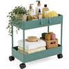 Relaxdays Carrello su ruote, 2 ripiani, carrello da cucina/servizio per bagno e ufficio, 38x39,5x21,5 cm, verde
