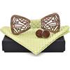 GIVBRO Papillon da uomo in legno, con taschino, con foglie vuote, papillon per smoking, matrimonio, anniversario, ballo di fine anno, 3 pezzi