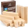BeaverCraft BW16 Set di 16 Blocchi in Legno di Tiglio - Kit di Intaglio per Principianti | Legno Grezzo Morbido per Artigianato