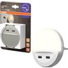 OSRAM LUNETTA LED Luce notturna bianca, con uscita USB, sensore giorno-notte, supporto per cellulare integrato, sistema plug-in, bianco caldo, IP20
