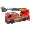 Dickie Toys Scania - Scaletta girevole con funzione di spruzzo d'acqua e pompiere, con batterie, con scala girevole e gambe di supporto, 25 cm, colore: Rosso