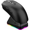 Denash Mouse da Gioco Leggero a 3 modalità con Dock di Ricarica, Luce RGB, Connessione BT Cablata da 2,4 G, Base Magnetica a Ricarica Rapida, 7 Pulsanti, Decalcomanie Adesive (BLACK)