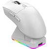 Denash Mouse da Gioco Leggero a 3 modalità con Dock di Ricarica, Luce RGB, Connessione BT Cablata da 2,4 G, Base Magnetica a Ricarica Rapida, 7 Pulsanti, Decalcomanie Adesive (WHITE)
