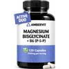 Ambervit Magnesio Bisglicinato con Vitamina B6 P-5-P - 120 Capsule Vegane - 1500 mg Bisglicinato, 300 mg Magnesio Elementare - Formula Chelata ad Alto Dosaggio - 40 Giorni di Scorta - Ambervit