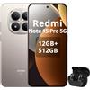 XIAOMI Smartphone XIAOMI Redmi Note 15 Pro 5G, 12+512GB, batteria 6580 mAh, IP68 (resistente alla polvere e all'acqua), display 6,83", colore titanio (include cuffie Bluetooth)