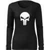 DRAGOWA Slim maglietta a maniche lunghe da donna punisher, nero 160g/m2,