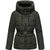 Marikoo Himee 16 giacca invernale da donna con collo alto e cinturino, dark olive,