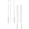 Bling Jewelry Set di due orecchini a filo con gancio a catena lunga sottile, eleganza minimalista geometrica, con quattro perline e tre perle bianche simulate per donne e adolescenti, in argento sterling .925 con