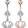 Gualiy 2 Pezzi Ombelico Anello Acciaio Chirurgico 14G, Piercing Pendenti Ombelico Corona Bianco Zirconia Cubica Argento Oro Rosa Piercing Ombelico