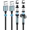 Kuulaa Cavo Magnetico USB C, Cavo di Ricarica Magnetico 3 in 1 3A Ricarica Rapida [2Pezzi, 2M] Lega Intrecciato in Nylon Rotante di 360° e 180° Cavo per USB C/Micro USB/iProducts