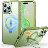 CUTELFON Custodia O3 Mag-Stand per iPhone 15 Pro Max con Supporto a 360°,[Compatibile con MagSafe][Eccezionalmente Delicata Sulla Pelle] Sottile Eopaca Magnetica Traslucida 6,7, Verde Opaco
