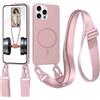 xinyunew Cover Compatibile con iPhone 15 Pro Max(6.7),Cover Magnetica[Compatibile con Magnetica],Bumper con Laccio,Regolabile Lanyard TPU Corda Silicone Case-Colore Lotus