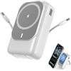 YONHUIZI 26800 mAh Wireless Power Bank con cavi integrati, 5 uscite, caricabatterie magnetico pieghevole PD 22,5 W, ricarica rapida, compatibile con iPhone 16/15/14/13/12 Plus/Mini/Pro/Pro Max - Bianco