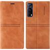 OKZone Cover per Vivo Y53s/Y72 5G/Vivo Y52 5G, Custodia Flip Pelle PU Premium Portafoglio Magnetica Libro con Slot Schede, Slim Silicone TPU Bumper Wallet Supporto Case Antiurto Cover (Marrone)