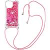 COTDINFOR Custodia per iPhone 13 Glitter Bling Liquido Floating Quicksand Case with lanyard Mobili Bumper TPU Silicone Brillantini Liquido Antiurto Protettivo Cover per iPhone 13 Love Rose YBFSS.