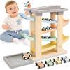 Joyreal Giochi Montessori 1 anno - Piste Macchinine Cars per Bambini, Giochi Legno Bambini con 4 Mini Auto Giocattolo e Garage Regalo Natale per Bambino Bambina
