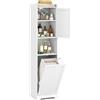 COSTWAY Mobile da Bagno, Armadietto Alto in Legno con Ripiano Regolabile, Cestino per Portabiancheria con Maniglie e Mensola Aperta, 40 × 40 × 170 cm, per Bagno e Cucina (Bianco)
