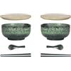 Cteahrow Ciotola per ramen in ceramica 2 set (8 pezzi) con bacchette a cucchiaio ， ciotola per zuppa grande da 1100 ML, insalatiere per zuppa, ciotola per pho e sushi (Ciotola verde 2 set)