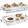 COSTWAY 9 L Scaldavivande Elettrico Portatile, 2 in 1 Vassoio Riscaldante Elettrico con Controllo della Temperatura, Scalda Vivande in Acciaio da 450W con 3 Vassoi, per Buffet Feste