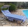 Vico Casa® Telo Mare Lettino RIVIERA 75x195cm in cotone, disegno righe/Telo lettino con cuscino, tasche e sacca portatelo/Blu e Rosso