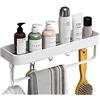 Celbon 30cm Bianco Da Mensole Bagno Portaoggetti Doccia，Adesiva Rack Bagno a Montaggio a Parete Con 5 Ganci，Scaffale Da Bagno Antiruggine In Lega Di Alluminio