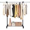 GYMAX Stand Appendiabiti Singolo Regolabile con Ripiano e Ruote, Appendiabiti Estensibile da Terra 183,5x134x44cm
