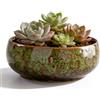 BYZESTY Lotus Bonsai, ciotola in ceramica, vaso di fiori in ceramica, vaso per piante grasse da 16,5 x 6,5 cm, vaso idroponico in ceramica, vaso per piante grasse per fiori pianta idroponica (verde)