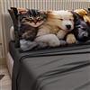 PETTI Artigiani Italiani - Lenzuola Animali con Gatti e Cani in Cotone con Federe in Stampa Digitale, Completo Letto Una Piazza e Mezza Grigio Scuro, 100% Made in Italy
