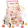 Weilim CARRELLO PRIMI PASSI IN LEGNO MONTESSORI GIRELLO PER BAMBINI CENTRO ROSA