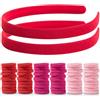 Générique Set di 4 accessori per capelli rossi: 2 cerchietto sottile 1,5 cm + 2 Scrunchies (2 cerchietto rosso 1,5 cm + 60 elastici colorati)