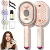 LLELEMAMO Spazzola a Vapore Elettrica per Capelli con Spray ad Acqua, Pettine Districante Autopulente, Massaggiatore Cuoio Capelluto a Infrarossi con Luce Rossa Donna, Controllo Antifrizz (Pink)