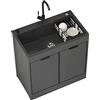 AMEERR Lavandino da Esterno Nero Lavello Cucina 1 Vasca Mobile da Esterno Lavandino multiuso nero da appoggio con mobiletto Lavello da cucina portatile a vasca singola per ristorante commerciale ( Color : Or
