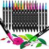 Veebmys Pennarelli Doppia Punta 24 Colori, Brush Pen Lettering e Punta Fine 0.4 Mm, a Base d'Acqua Per Adulti e Bambini - Ideali Per Calligrafia, Bullet Journal, Disegno e Pittura (24)