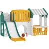 AIYAPLAY Scivolo 7-in-1 per bambini, per interno ed esterno, con struttura da arrampicata, casetta, lavagna, canestro da basket, 1-4 anni, in plastica, Giallo e Verde | Aosom Italy