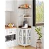 GarveeLife Armadio angolare per vino con presa elettrica, mobile bar in stile industriale con striscia LED e porta bicchieri, credenza in legno a 4 ripiani per la casa e piccoli spazi, porta a traliccio