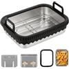 VINATO Teglia in Acciaio Inox 21x16x5,5 cm con Griglia e Manici in Silicone, Accessorio per Friggitrice ad Aria compatibile con Ninja AF400/AF451/AF500, Adatta al Forno e Lavastoviglie