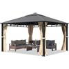 TOOLPORT Gazebo da giardino 4x4 m tetto hardtop in acciaio 4 teli laterali color crema, profilo ca. 90x90 mm