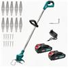 JUTOSGSKW Tosaerba/decespugliatore a batteria, senza fili, con 2 batterie da 3,0 Ah e caricabatterie, tagliaerba regolabile e smontabile, per giardino, prato e cura delle siepi, con 10 lame e accessori